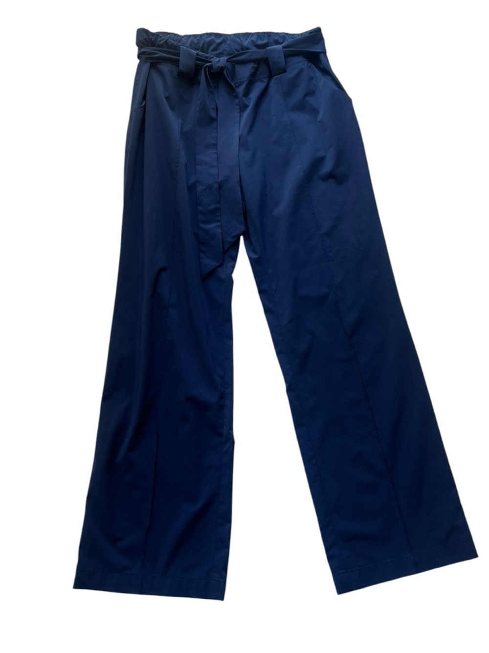 Athleta Navy Elastic Waist Tie Trousers High Rise Wide Leg Movement Pants Sz L